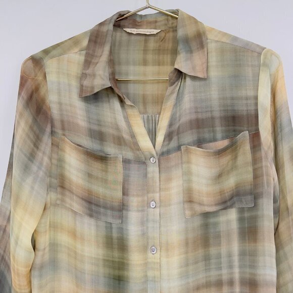 Soft Surroundings Roll Tab Long Sleeves Sheer Plaid FRont Button Shirt PS - Picture 4 of 8